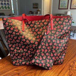 EUC Kate Spade NY Black Floral Arch Place Leather Reversible Tote w/Pouch Tag!
